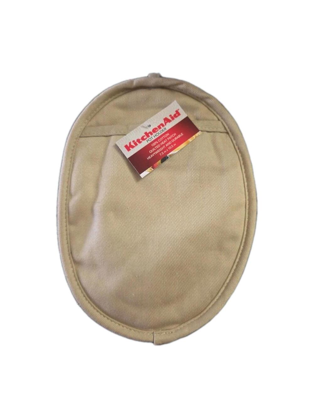 1 KitchenAid Pot Holder Quilted Heat Patch 100% Cotton Khaki Oval Style V 3073